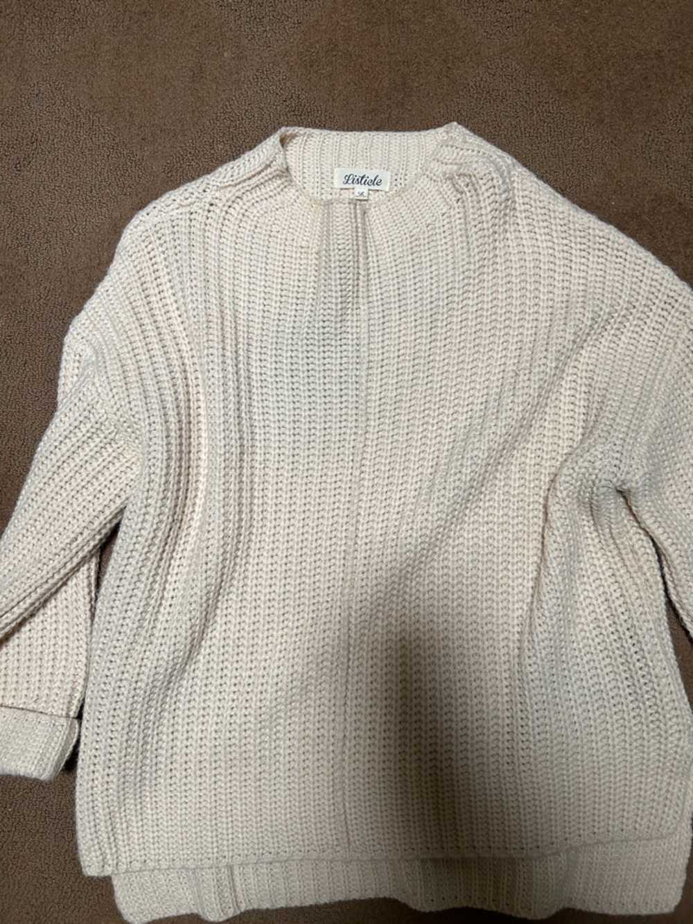 Listicle Cream Chunky Crewneck Sweater